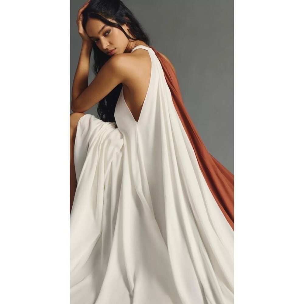 Let Me Be Colorblock Two Tone Halter Maxi Dress Brown Cream XS - Picture 5 of 12